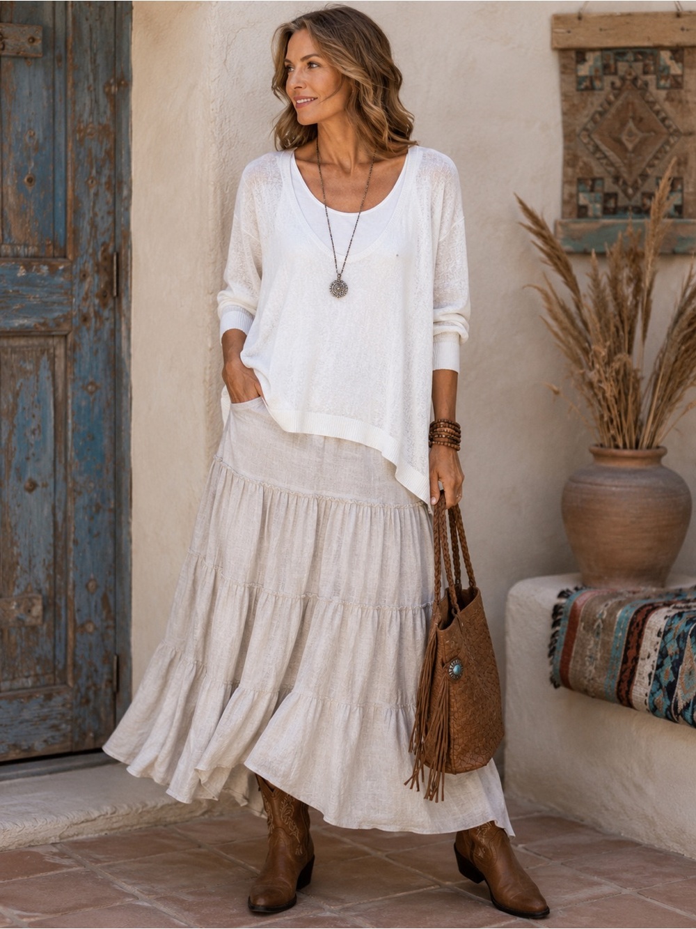 Eileen Fisher 2-Piece 100% Linen Sweater & Tank Set Cream Size Large